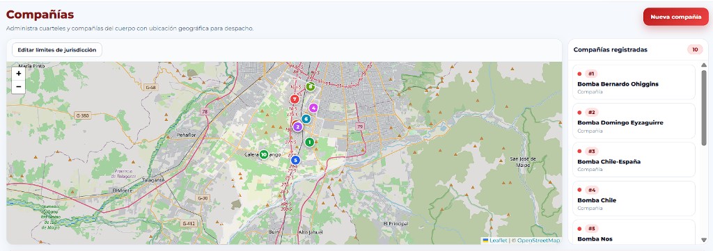 Vista de companias y jurisdiccion en mapa